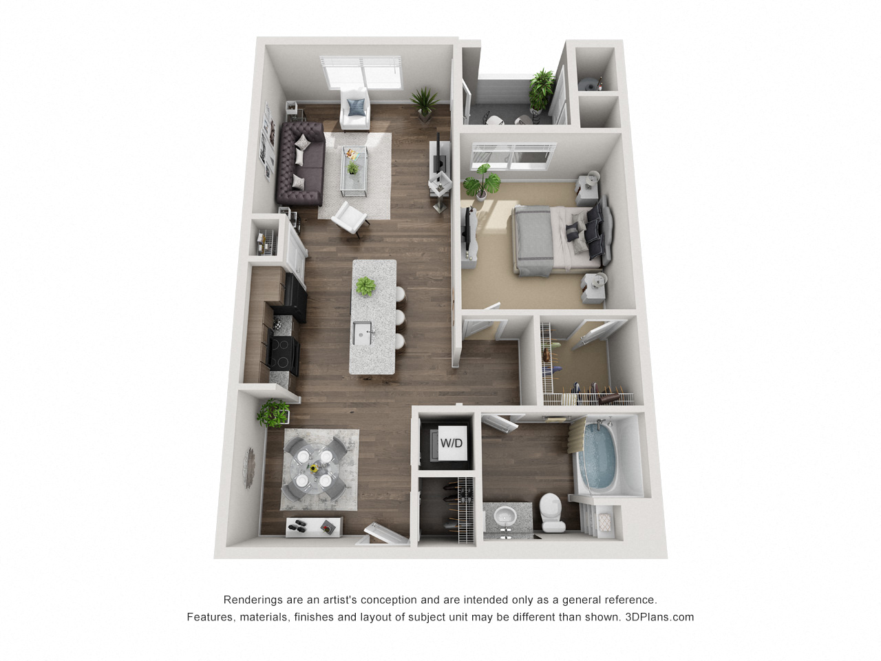 Floor plan for 1 bed, 1 bath, 826 sqft